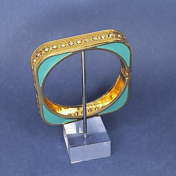 Hinged Rectangle Chunky Bangle Cuff Bracelet Casual Statement Glam Diva Size 7" - Picture 3 of 7